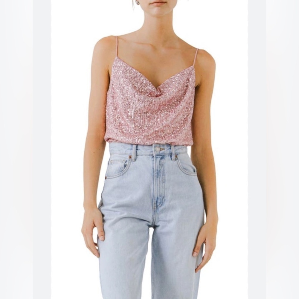 NWT Endless Rose Pink Sequin Cowl Neck Cami Top sz XS